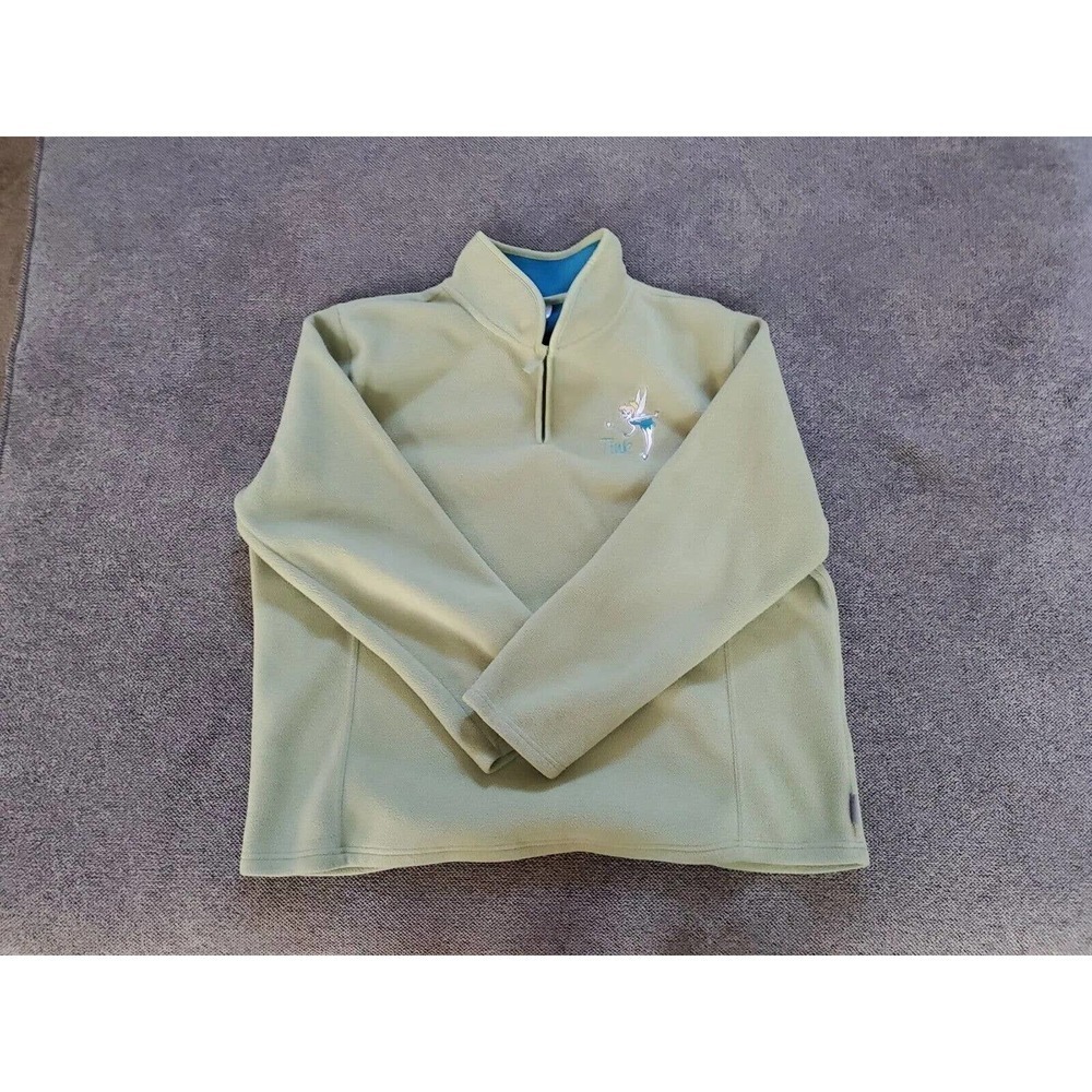 Vintage TINK Tinker Bell Disney 1/4 Zip Fleece Women XL Green Sweatshirt Y2K